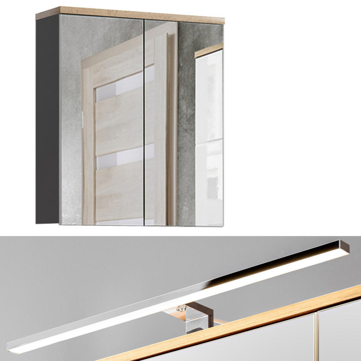 BADMÖBEL-SET 3-TLG. Solna-56 - Grau, Holzwerkstoff (110/200/46cm) - Lomado