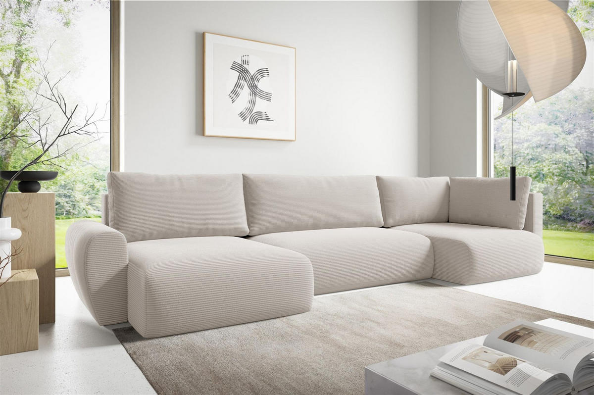 WOHNLANDSCHAFT Galan Mit Schlaffunktion - Weiß, Holzwerkstoff/Textil (385/70/153cm) - Fun Möbel
