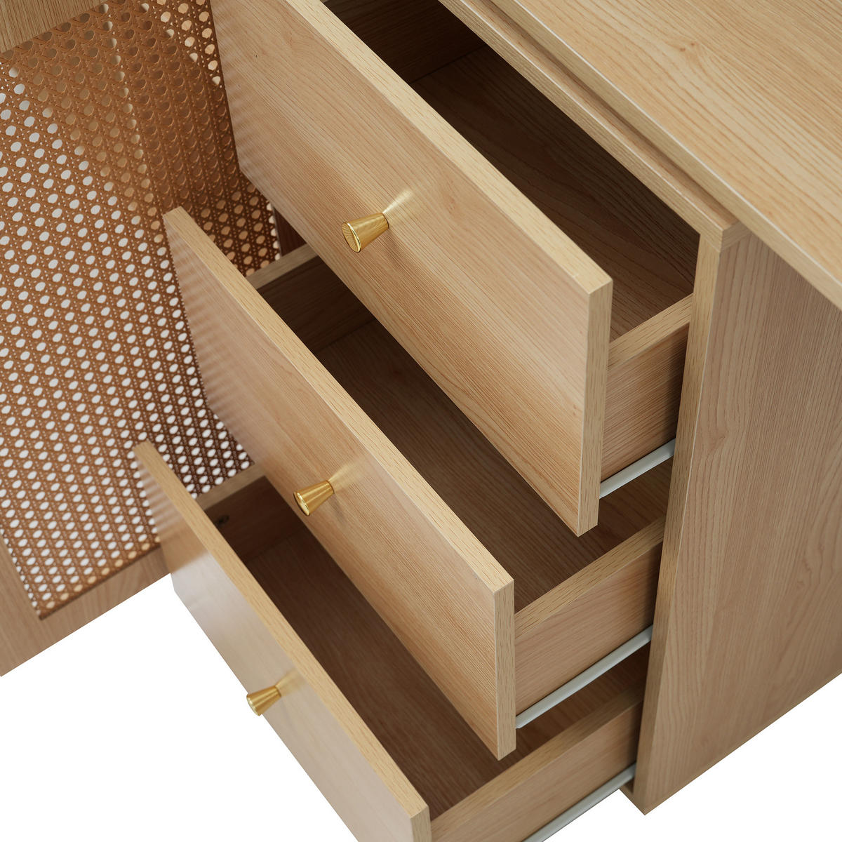 SCHREIBTISCH in Naturfarben L-förmig Eck-Computertisch mit Rattantüren Frisiertisch Büro Homeoffice B126/T40/H75cm - Naturfarben, Holzwerkstoff (40/126/75cm) - STILVORA