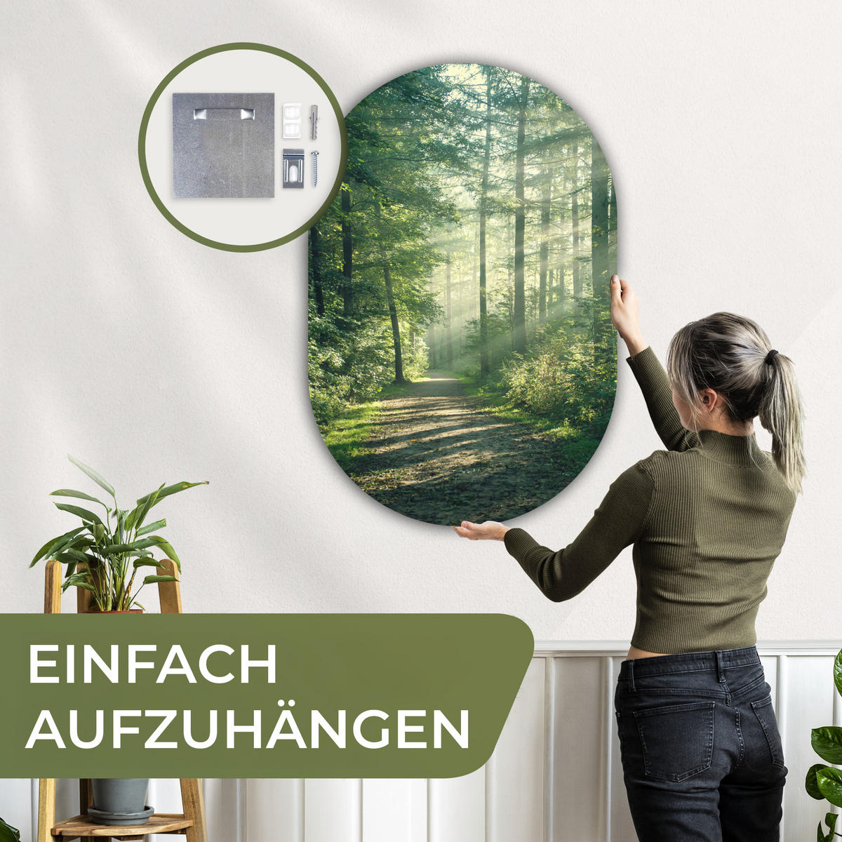 WANDBILD Wald - Weg - Sonne - Bäume - Grün - Natur 80x120 cm - Waldgrün, Kunststoff (80/120cm) - MuchoWow