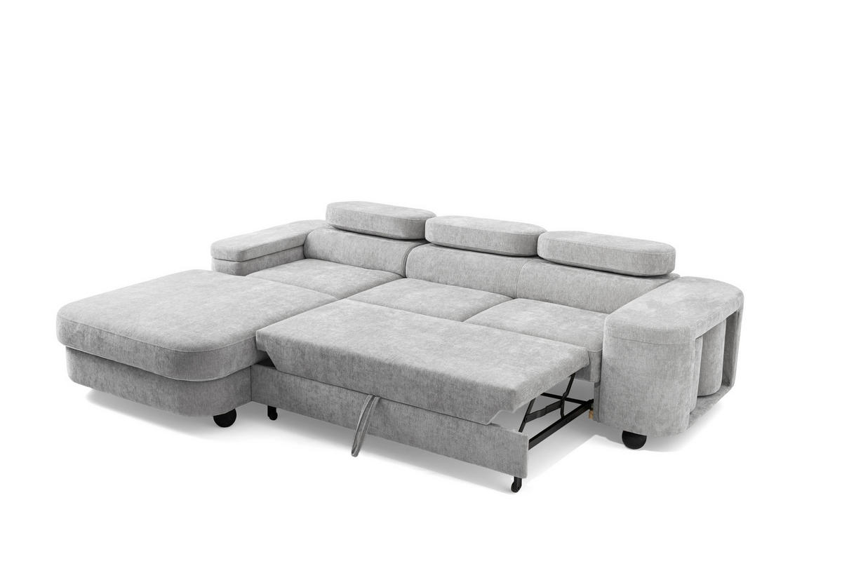 ECKSOFA LOVE L Links mit Schlaffunktion 124x210 Chenille Hellgrau - Hellgrau/Schwarz, Holz/Textil (284/205cm) - Muffo