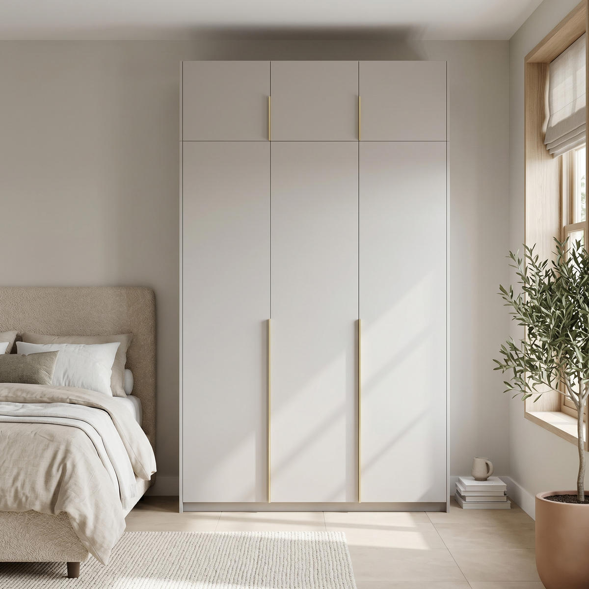 DREHTÜRENSCHRANK AMARA 148/250/58cm 3-türig Kaschmir - Kaschmir/Goldfarben, Holzwerkstoff (148/250/58cm) - MASSENO