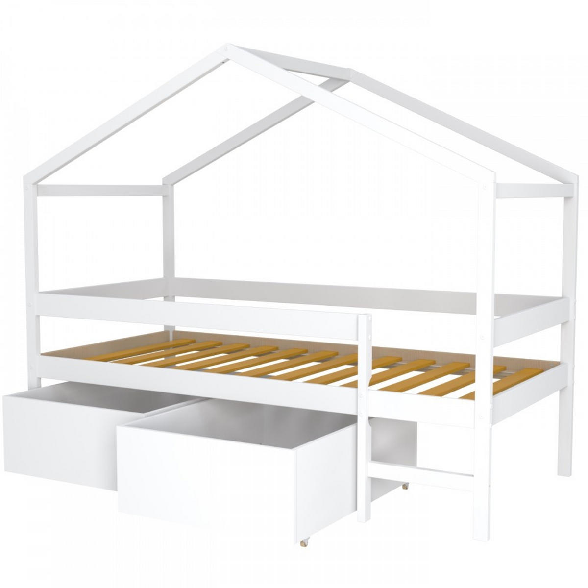 HAUSBETT MIKA mit Schubladen / Kinderbett 90x190 - Weiß - Weiß, Holz (90/190cm) - Weber Industries