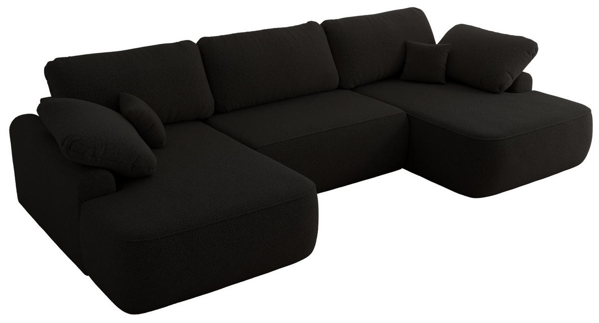 WOHNLANDSCHAFT CUBO U Schwarz Boucle - Schwarz, Kunststoff/Textil (370/100/187cm) - MKS