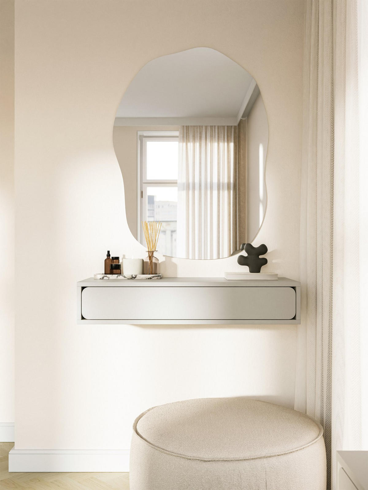 HÄNGEKONSOLE Wuwu Greige mit Schublade 90 cm - Taupe, Holzwerkstoff (90/17/35cm) - Selsey