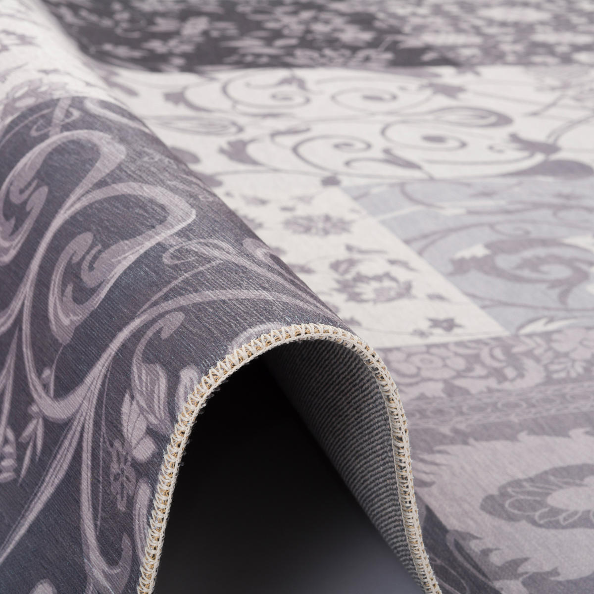 LUXUS VINTAGE DESIGNERTEPPICH PATCHWORK - Anthrazit, Textil (200/290cm) - Pergamon