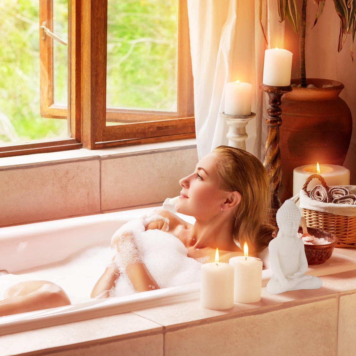 BUDDHA-FIGUR - Weiß, Kunststoff (11.5/17/8cm) - Relaxdays