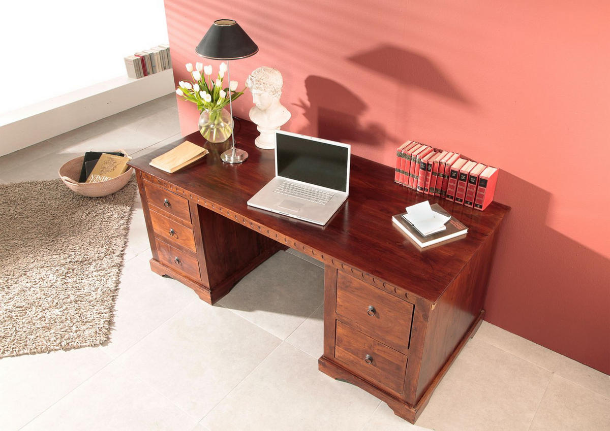 SCHREIBTISCH Akazie 180x80x74 nougat lackiert OXFORD #529 - Dunkelbraun, Holz (80/180/74cm) - Massivmoebel24