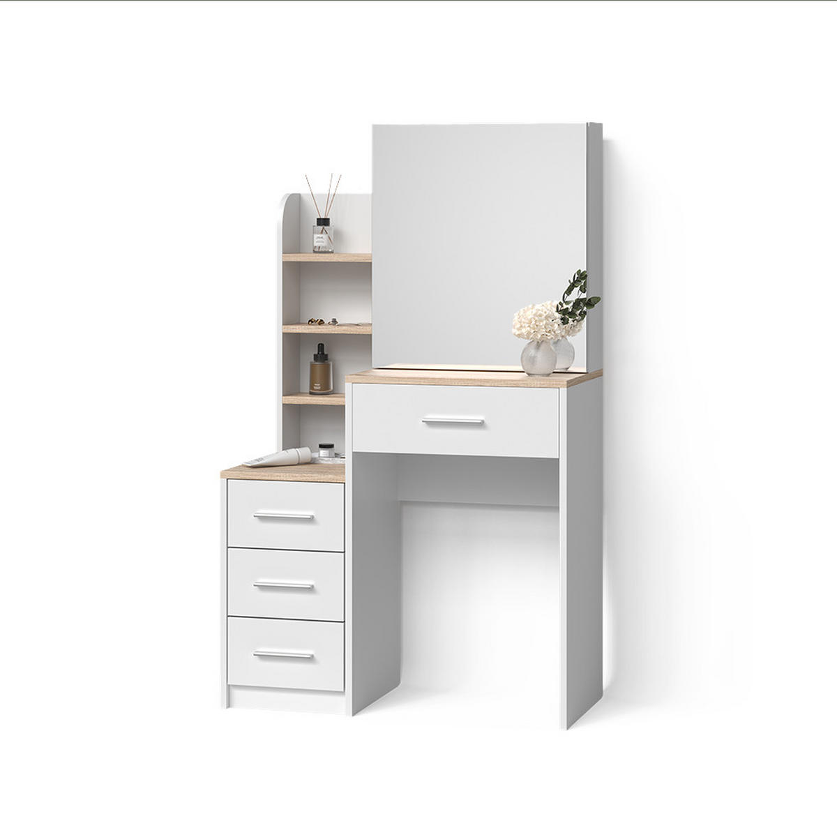 SCHMINKTISCH Loreta Weiß/Sonoma 80 cm - Weiß/Sonoma Eiche, Holzwerkstoff (80/131.6/36cm) - Livinity®