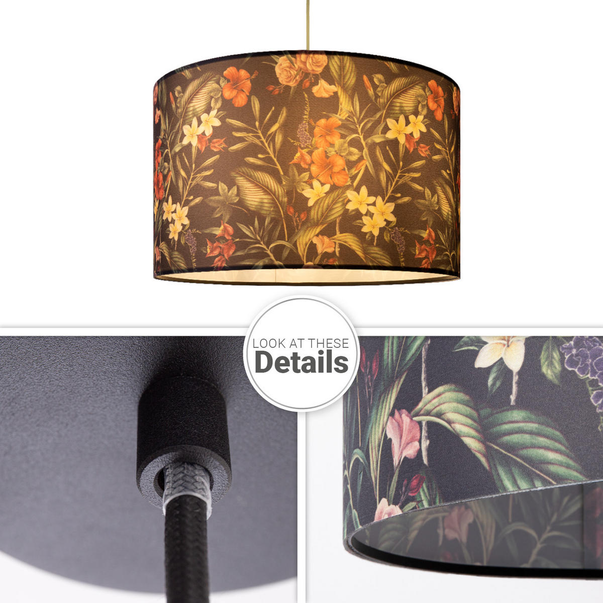 PENDELLEUCHTE Hugo Pd1 Flo 004 - Multicolor/Schwarz, Metall (45.5/45.5/27cm) - Paco Home