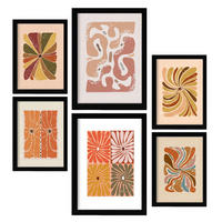 POSTER Set Mit 6 abstrakte ethnische Blume Größe A3 & A4 Schwarzer Rahmen - Schwarz, Papier (29.7/1cm) - Nacnic