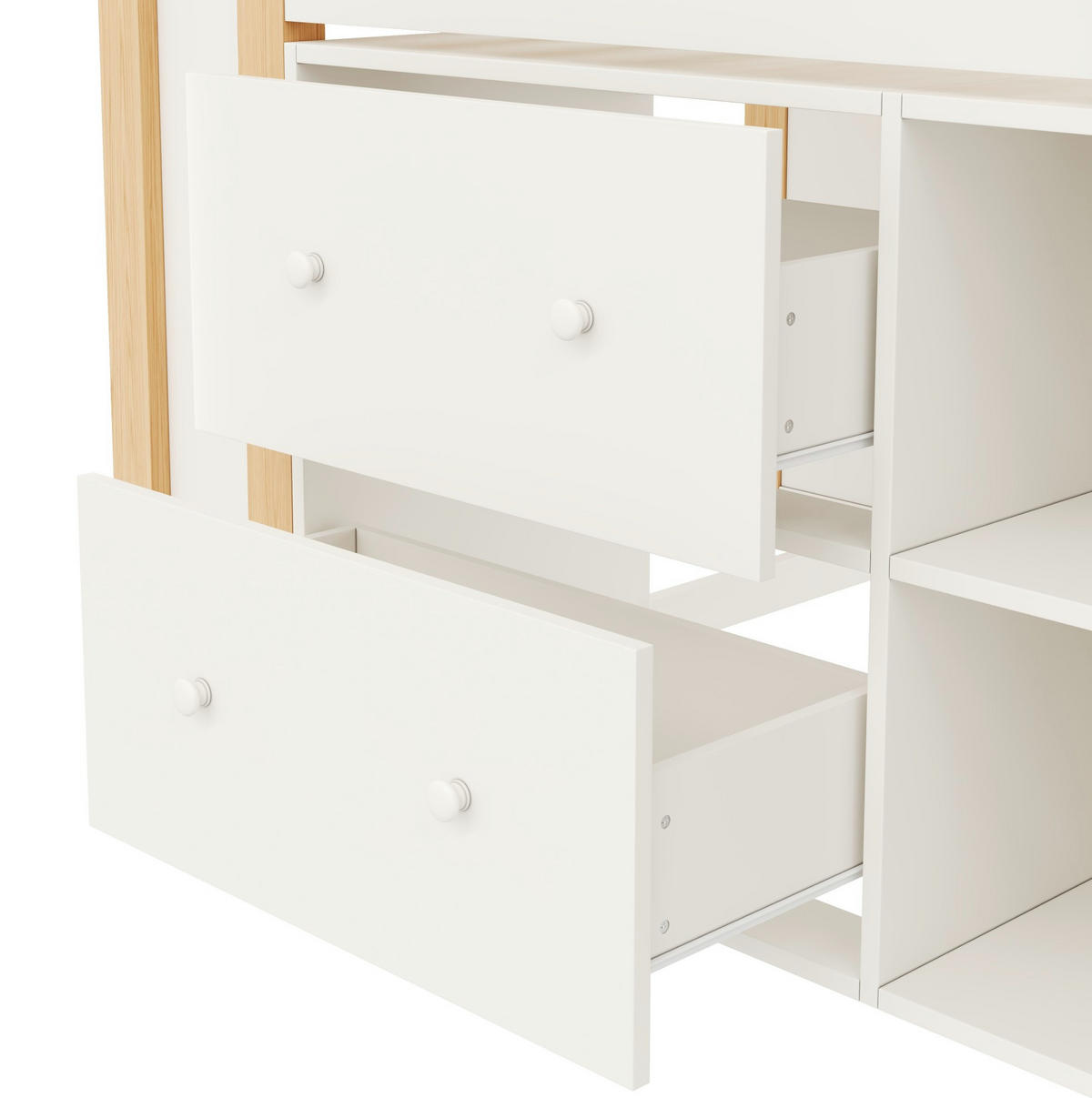 HALBHOHES Bett aus Kiefernholz und MDF 90x200 cm Natur mit Stauraum, LED-Beleuchtung und USB-Anschlüssen - Naturfarben, Holzwerkstoff (90/200cm) - IVMEU