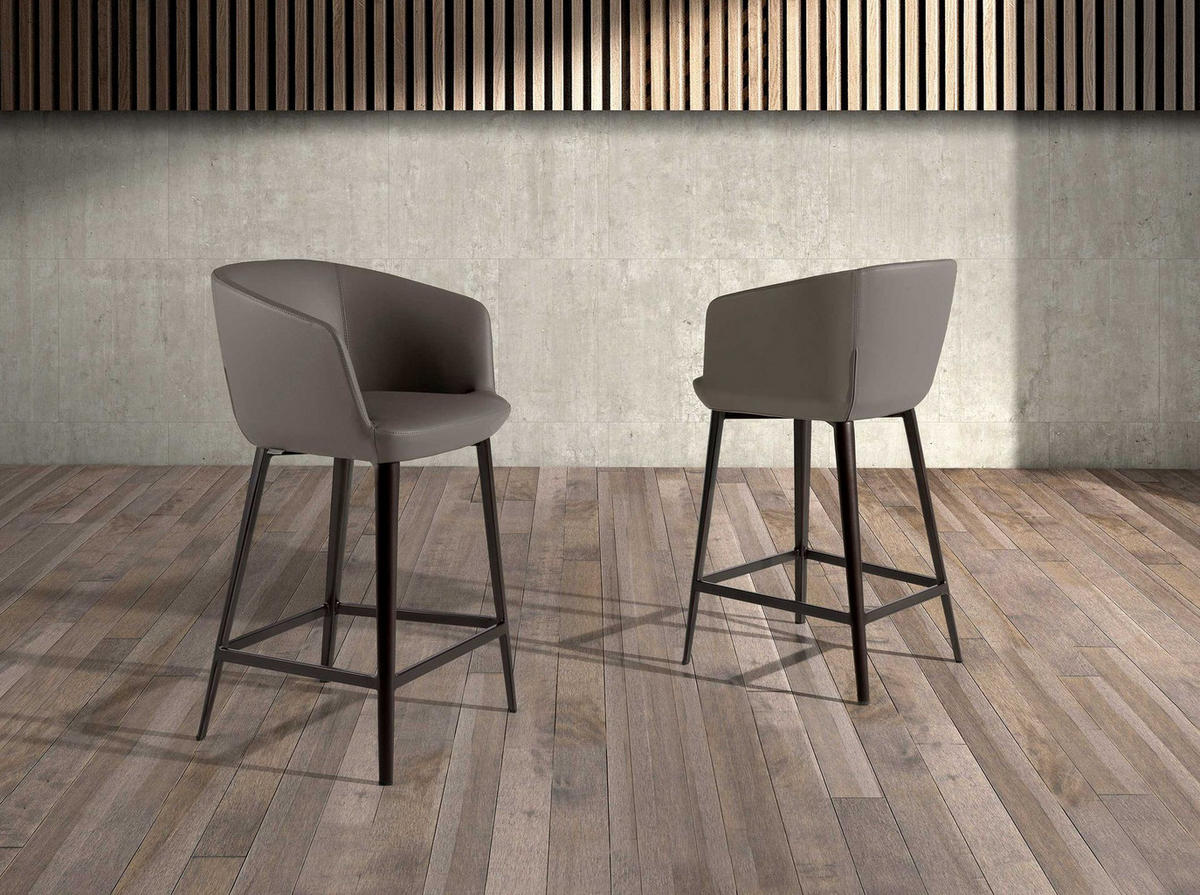 BARHOCKER Grauer Kunstlederhocker 56/53/91 cm - Braun/Grau, Leder (56/91/53cm) - ANGEL CERDA