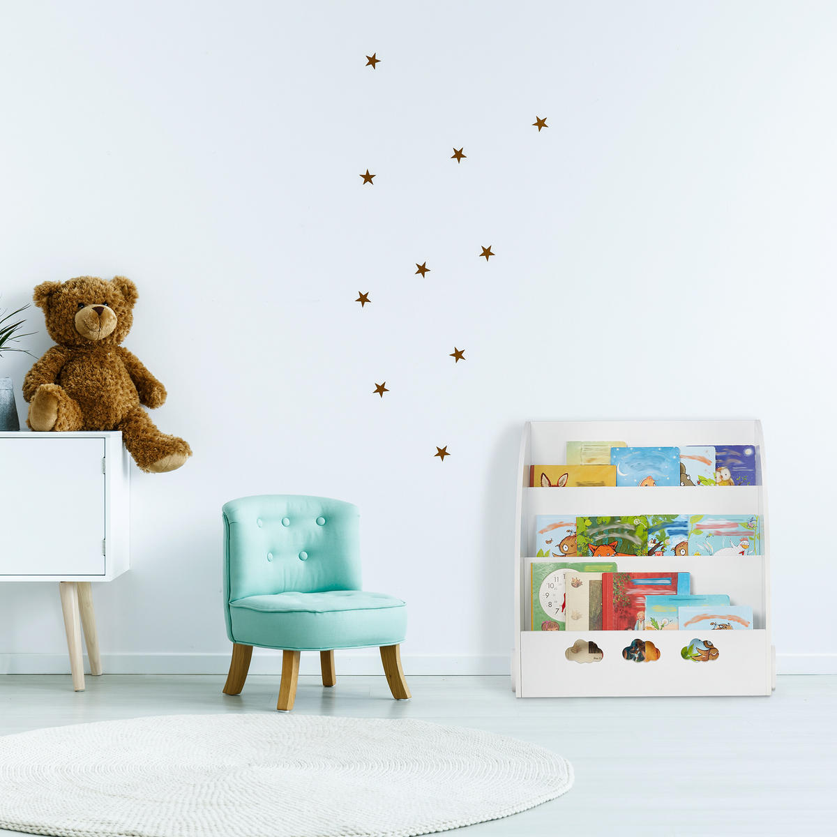 KINDERBÜCHERREGAL - Weiß, Holzwerkstoff (58/60/45cm) - Relaxdays