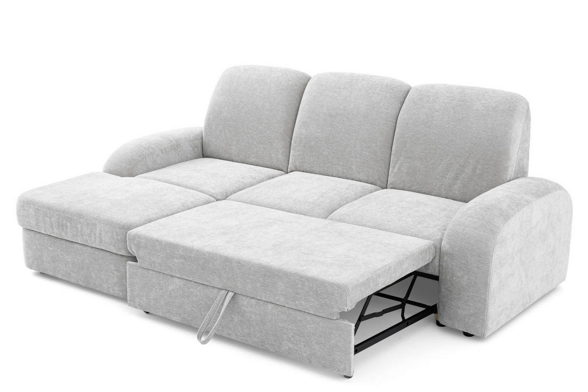 ECKSOFA VIBE S Links mit Schlaffunktion 130x202 Chenille Hellgrau - Hellgrau/Schwarz, Holz/Kunststoff (255/156cm) - Muffo