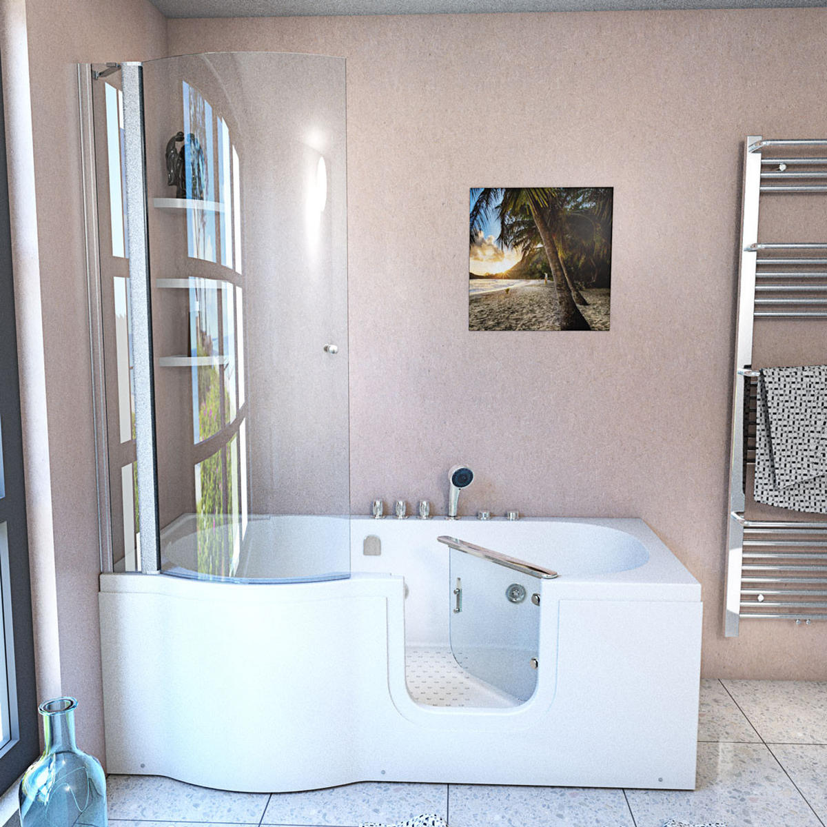 SENIORENDUSCHE Whirlpool mit Tür S12D-TH-WP-R-EC - Weiß, Glas/Kunststoff (170/200/85cm) - AcquaVapore by Sandra Jentho