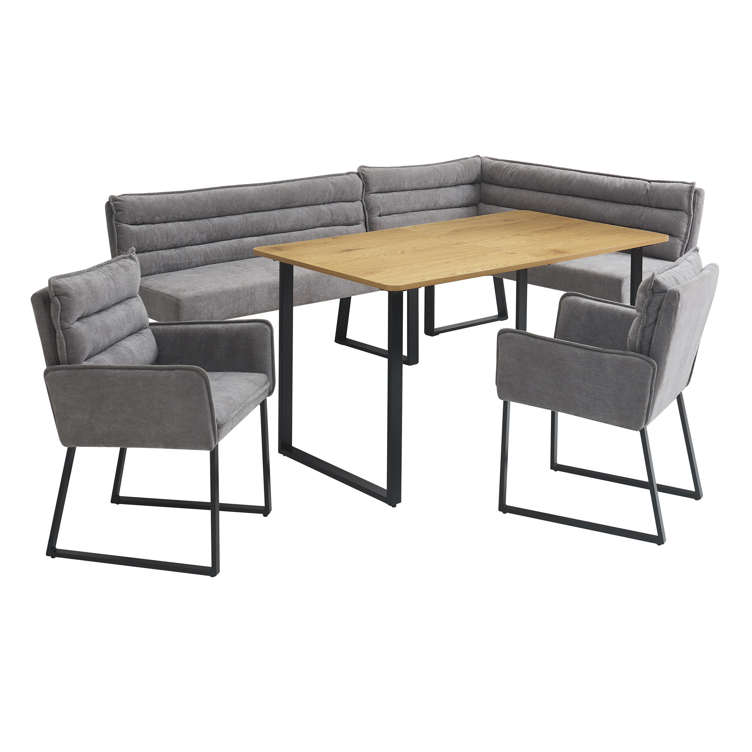 ECKBANKGRUPPE Grau Holz Chenille Tisch 2 Stühle Eckbank - Grau, Holzwerkstoff - FLIEKS
