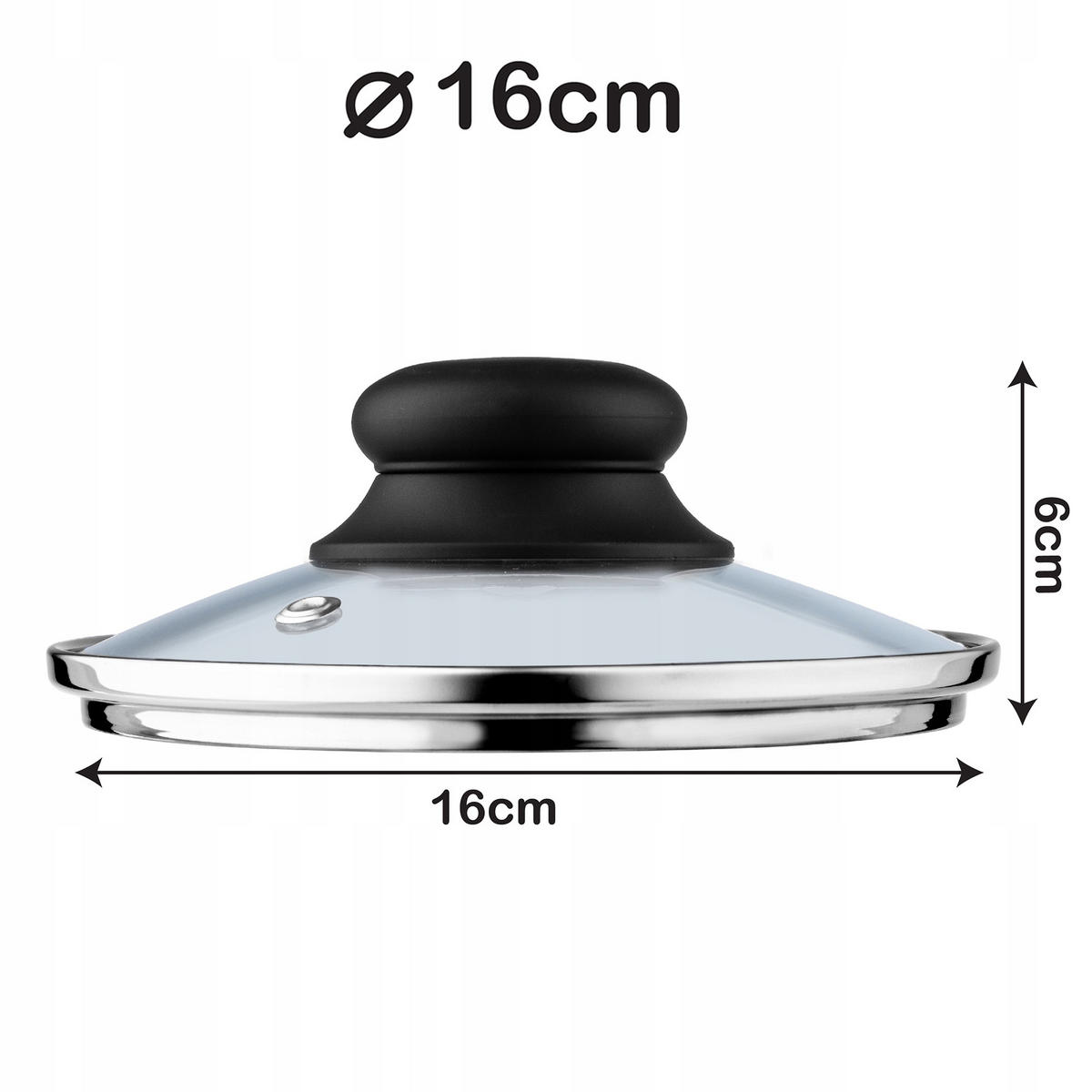 DECKEL mit Schwarz Silikongriff, 16 cm - Transparent, Glas (16cm) - KADAX