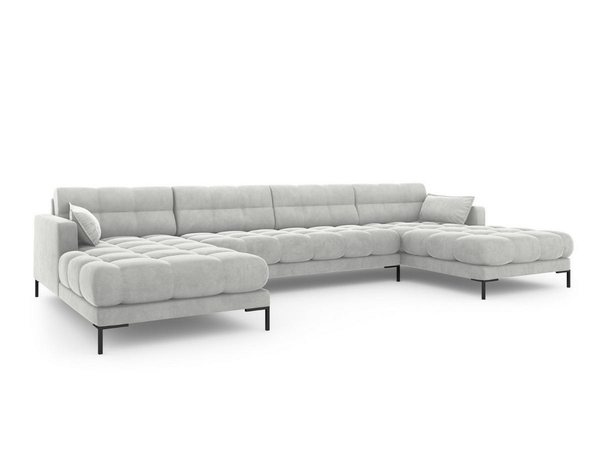 PANORAMASOFA Mamaia aus Samt silber 6 Sitzplätze - Silberfarben, Textil (185/75/383cm) - Micadoni