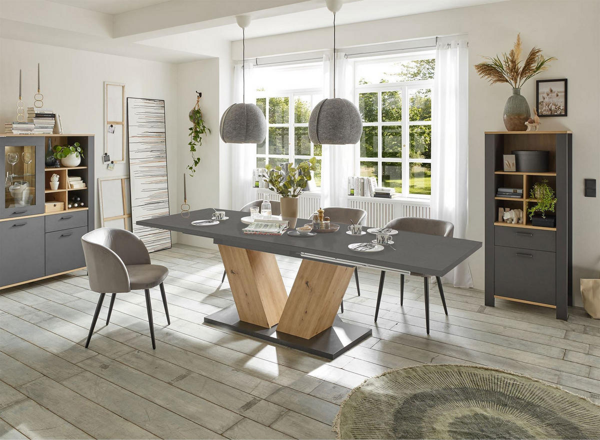 ESSTISCH ausziehbar Elena 180x90x76 Asteiche/Graphit - Grau, Holzwerkstoff (180/90/76cm) - 58aufmkessel