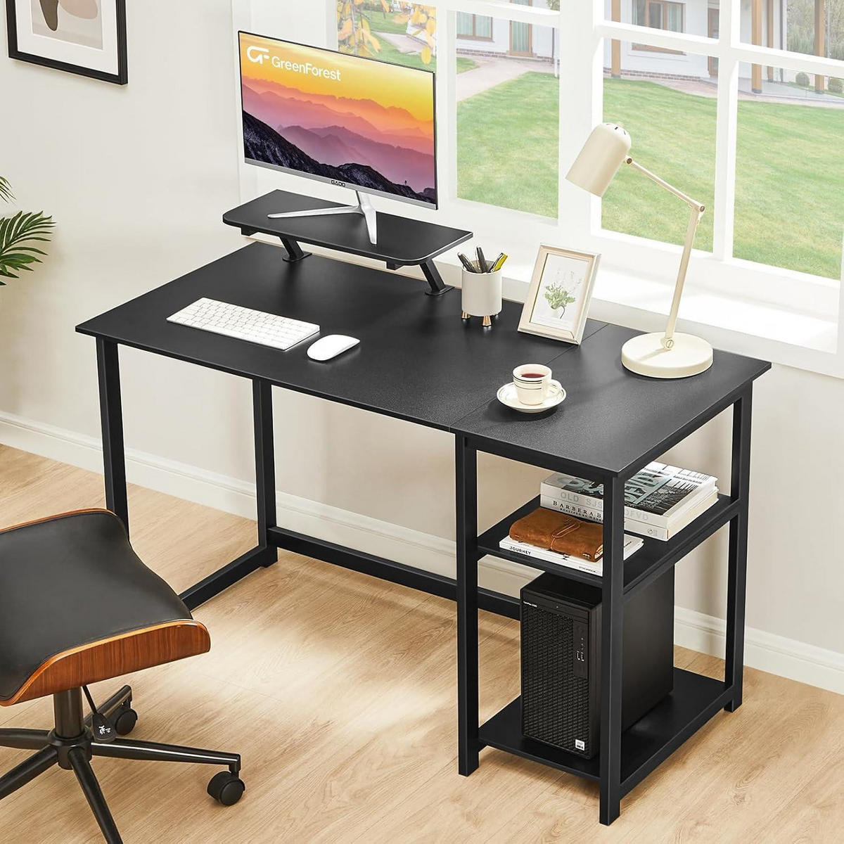 SCHREIBTISCH mit Stauraum und Monitorständer 120 x 50 cm Schwarz - Schwarz, Metall (120/55/75cm)