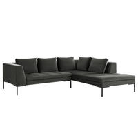 ECKSOFA mit Ottomane - Schwarz/Grün, Textil/Metall (255/230cm) - home24