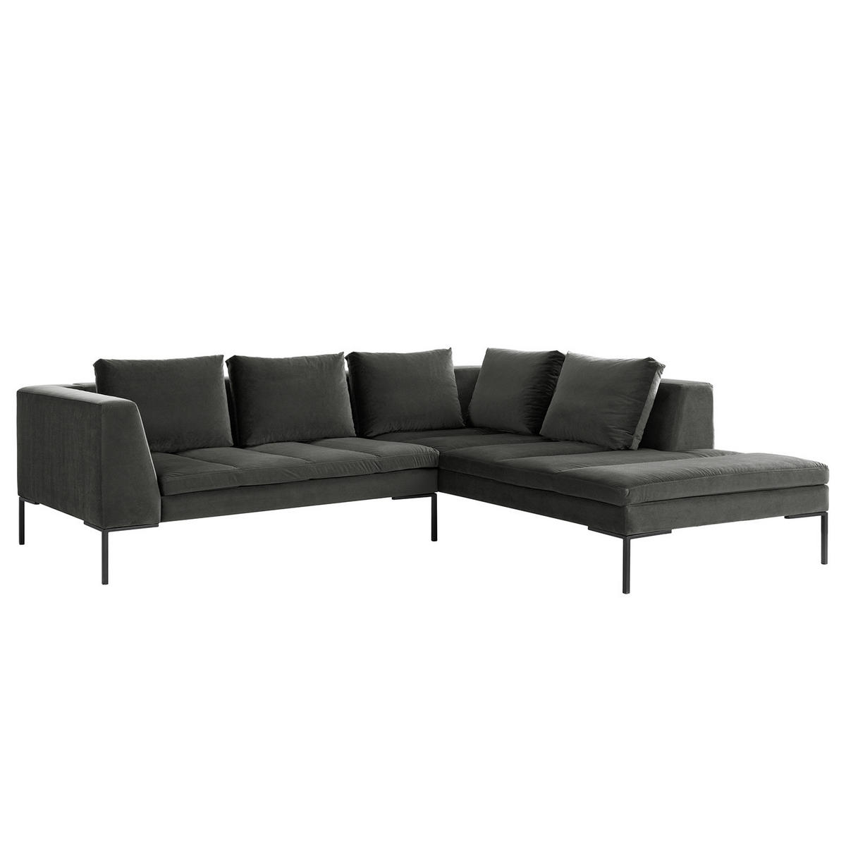 ECKSOFA mit Ottomane - Schwarz/Grün, Textil/Metall (255/230cm) - home24