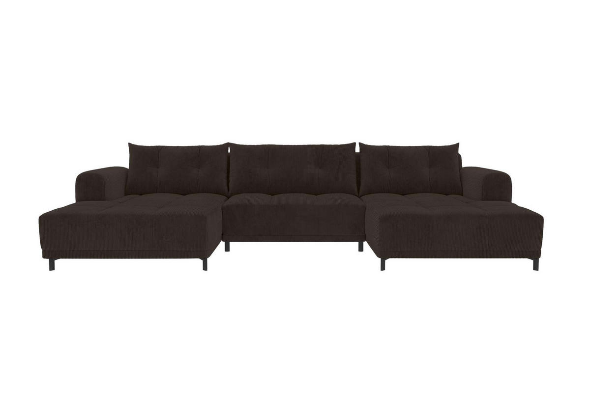 WOHNLANDSCHAFT Massimo Cordstoff Braun inkl. Schlaffunktion - Schwarz/Braun, Textil/Metall (356/94/181cm) - 99rooms