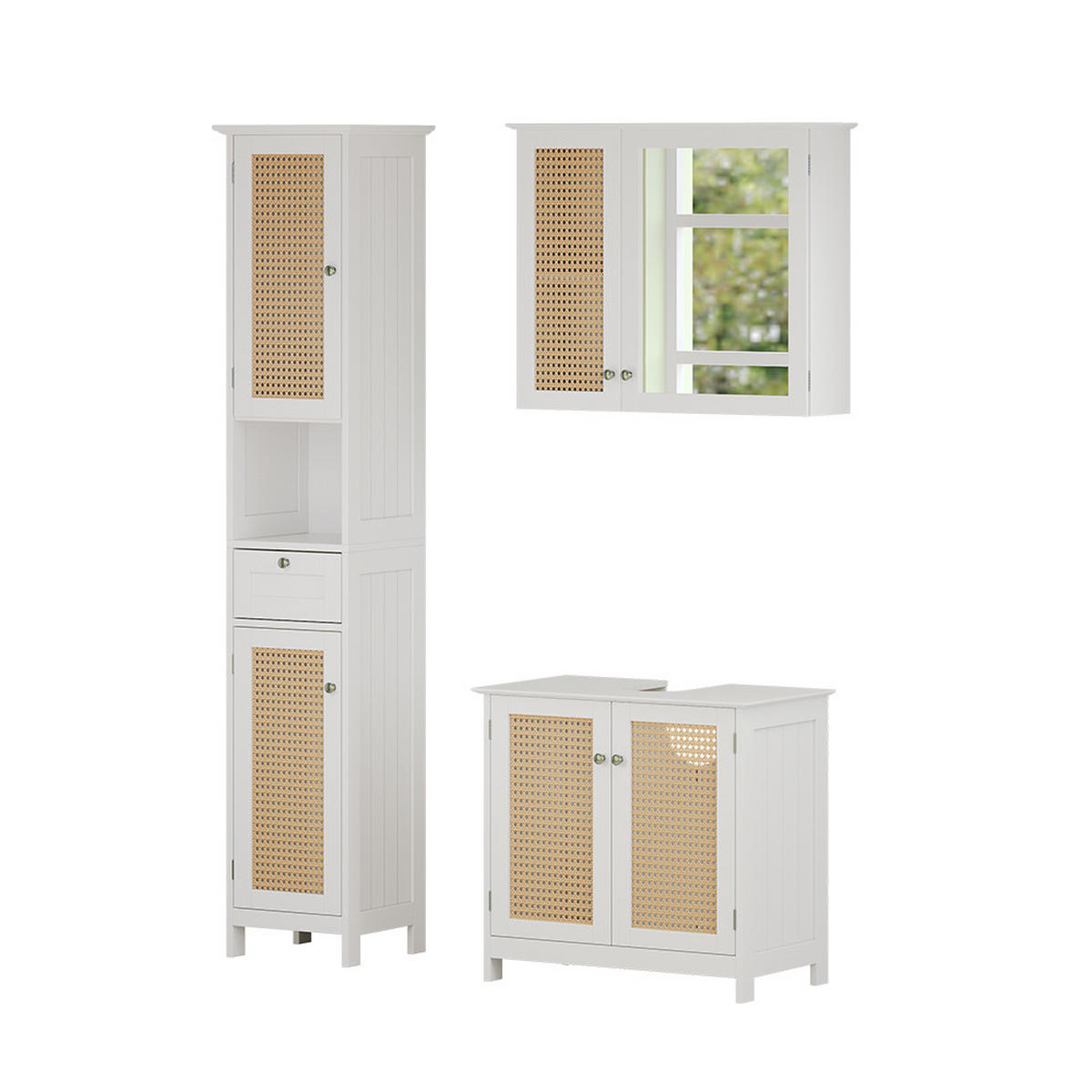 BADMÖBEL-SET Rosario Weiß 3 teilig, mit Hochschrank - Weiß, Holzwerkstoff (60/58/35cm) - Vicco