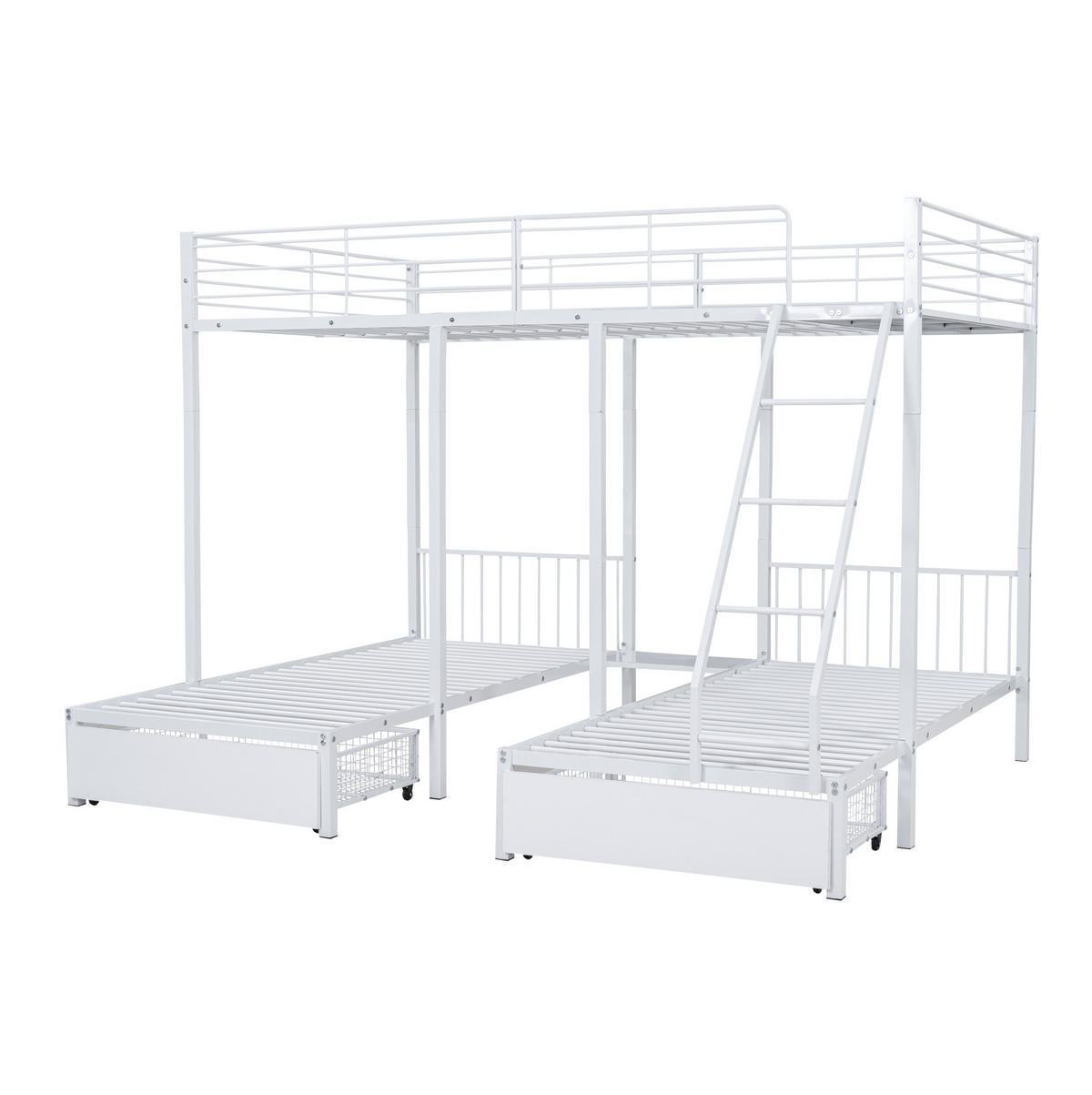 ETAGENBETT 140/200 & 90/200 cm aus Metall mit Schubladen in Weiß - Weiß, Metall (140/200cm) - BEAOK