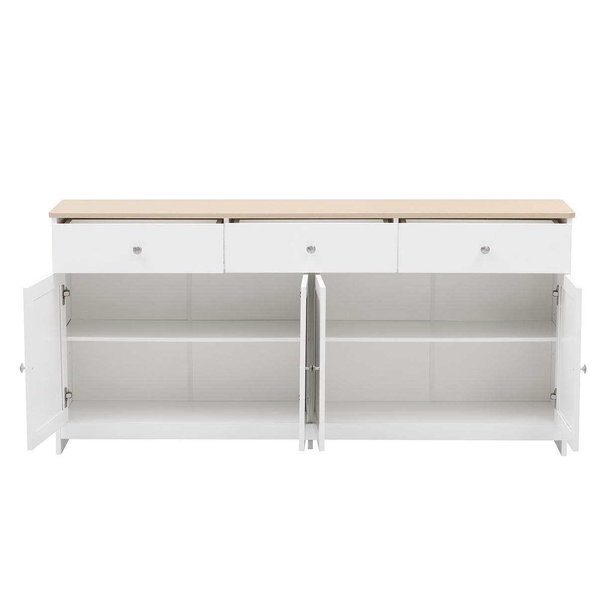 SIDEBOARD aus MDF 160x37x75 cm Weiß/Holzfarbe mit 3 Schubladen, 4 Türen und verstellbaren Einlegeböden - Weiß, Holzwerkstoff (160/75/37cm) - Modfu