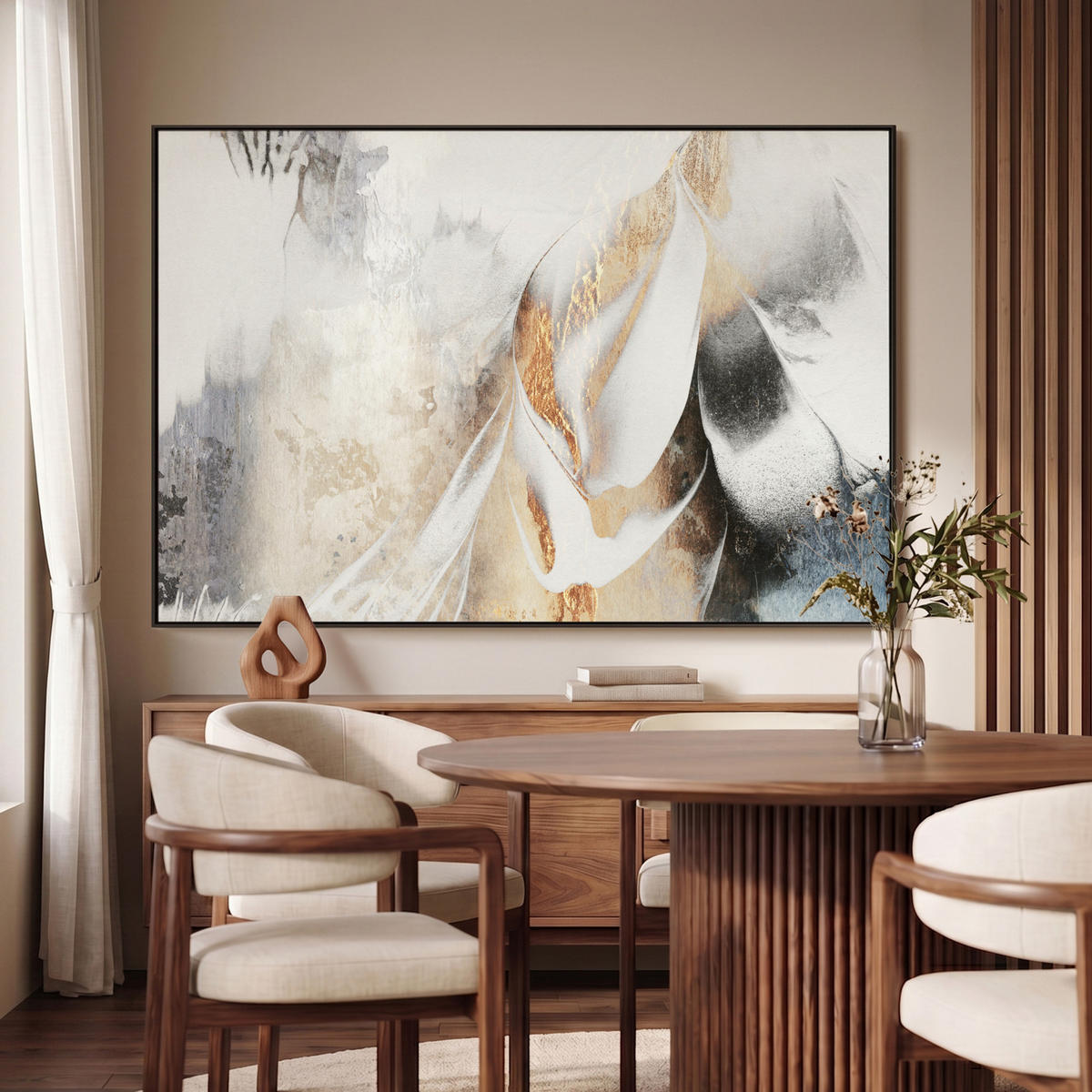 LEINWAND Bilder mit Rahmen - Luxus - Abstrakt - Gold - Weiß - 120x80 - Goldfarben, Textil (120/80cm) - MuchoWow