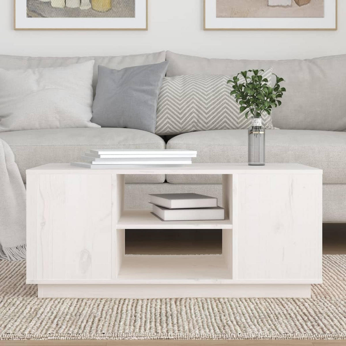 COUCHTISCH Weiß 90x49x40,5 cm Massivholz Kiefer - Weiß, Holz (90/49/40.5cm) - furnicato