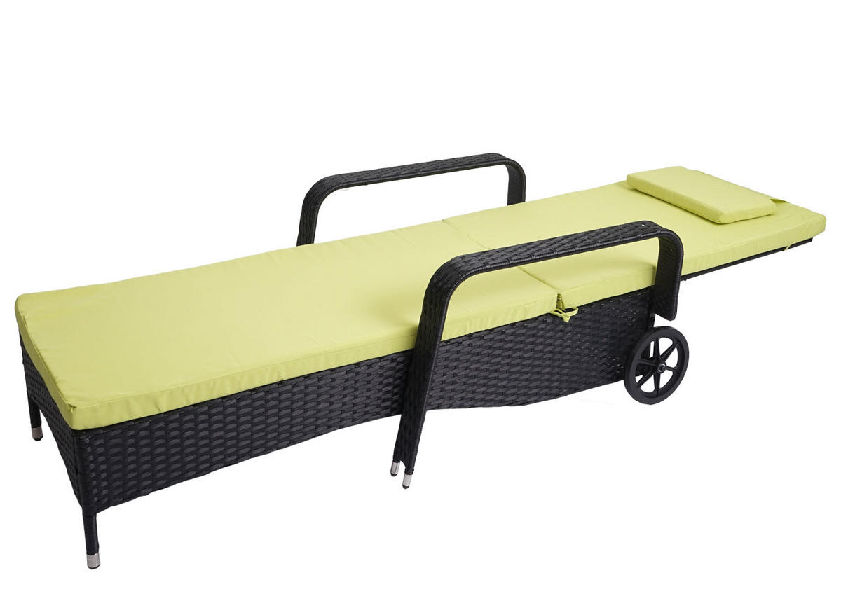 POLY-RATTAN SONNENLIEGE Anthrazit, Hellgrün - Anthrazit/Hellgrün, Kunststoff (71/108/197cm) - MCW