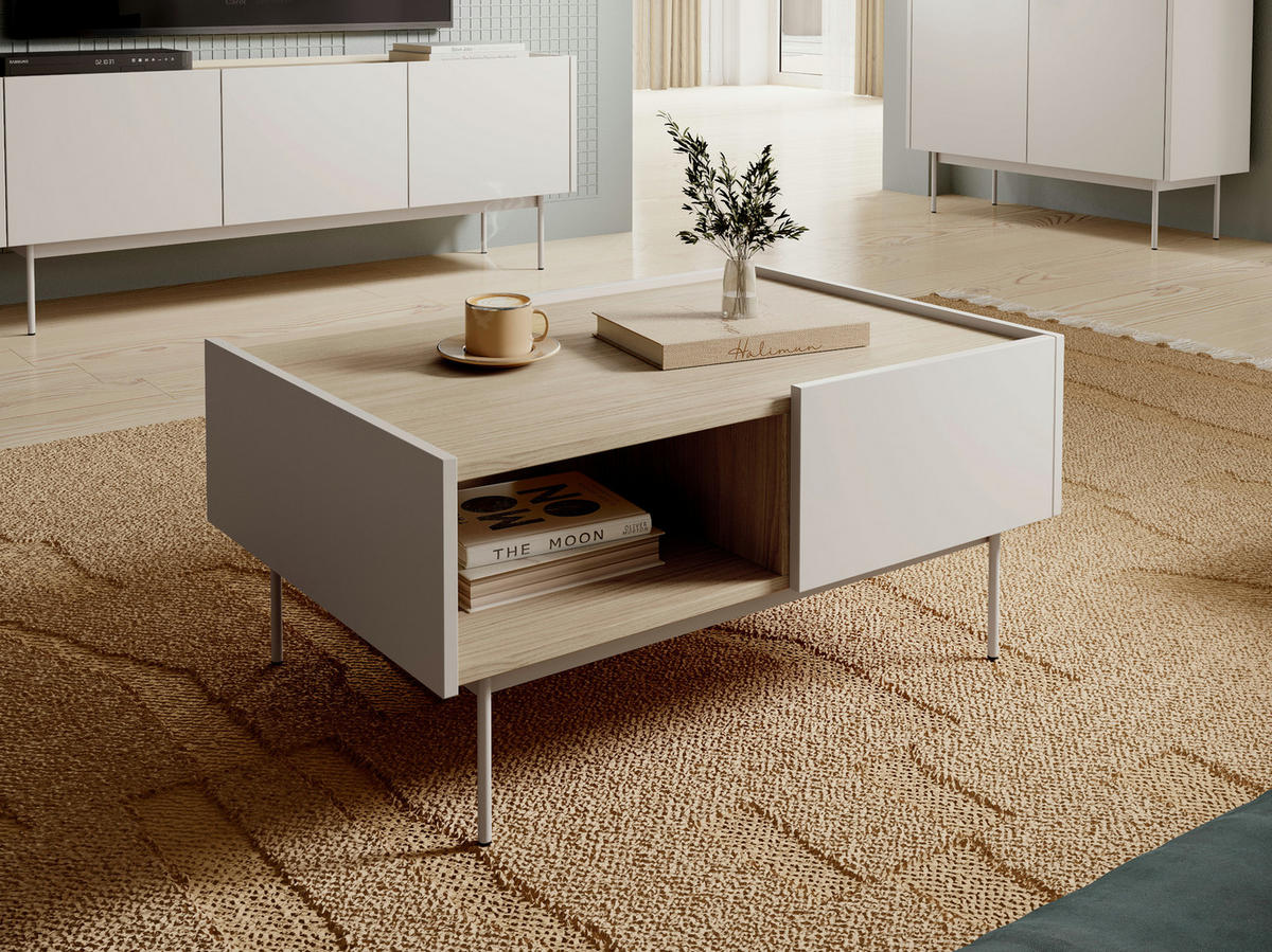 COUCHTISCH KELOWNA STO1-3S System der leisen Schließung der Fronten, Kaschmir - Kaschmir, Holzwerkstoff/Kunststoff (65/97/45cm) - Komodee