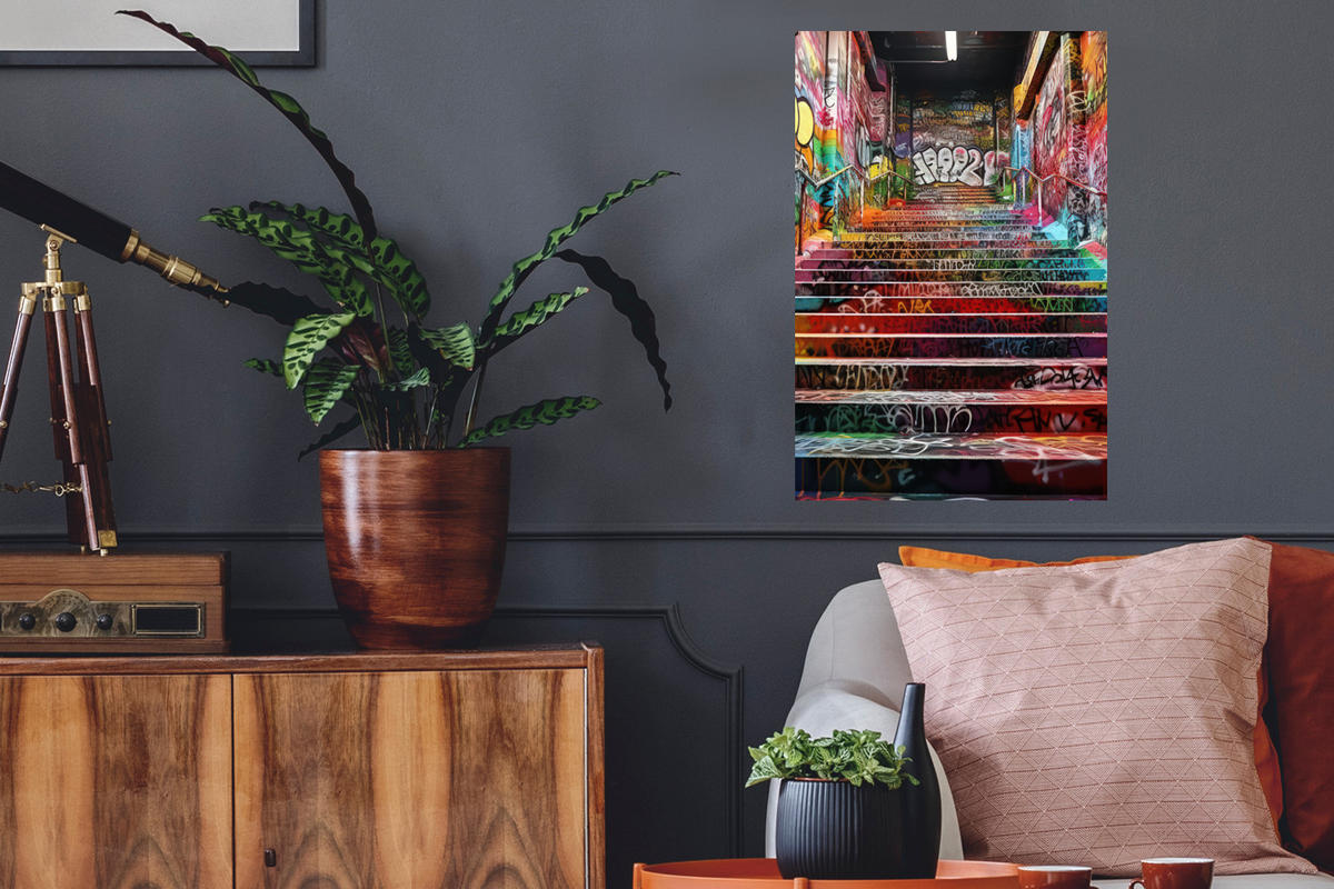 WANDTATTOO Treppe - Graffiti - Farben - Kunst 40x60 cm - Multicolor, Kunststoff (40/60/0.1cm) - MuchoWow