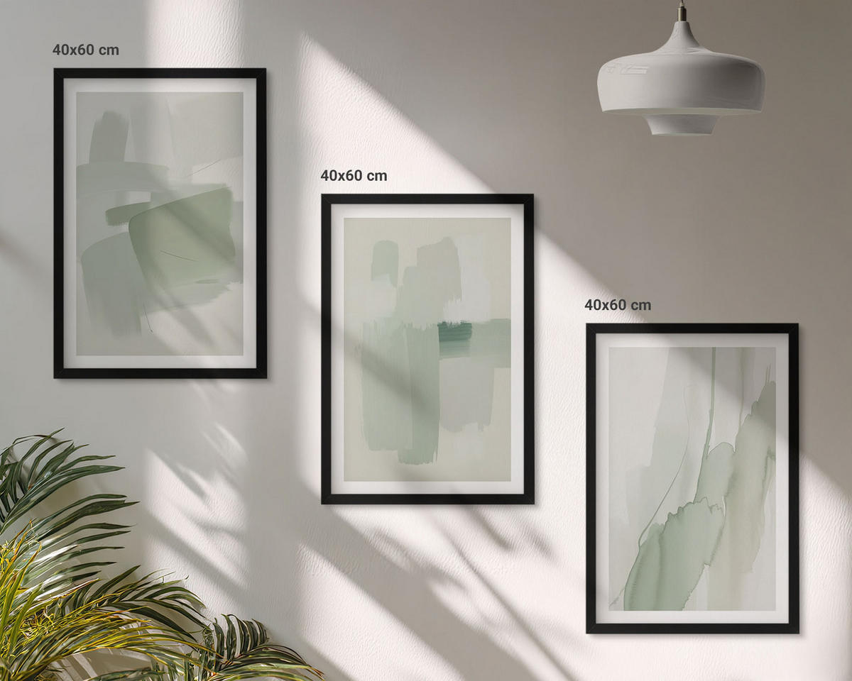 BILDER SET 3er Set - 40x60 cm Schwarzer Rahmen - Abstrakte Aquarellmuster - Schwarz, Kunststoff (40/60cm) - TULUP