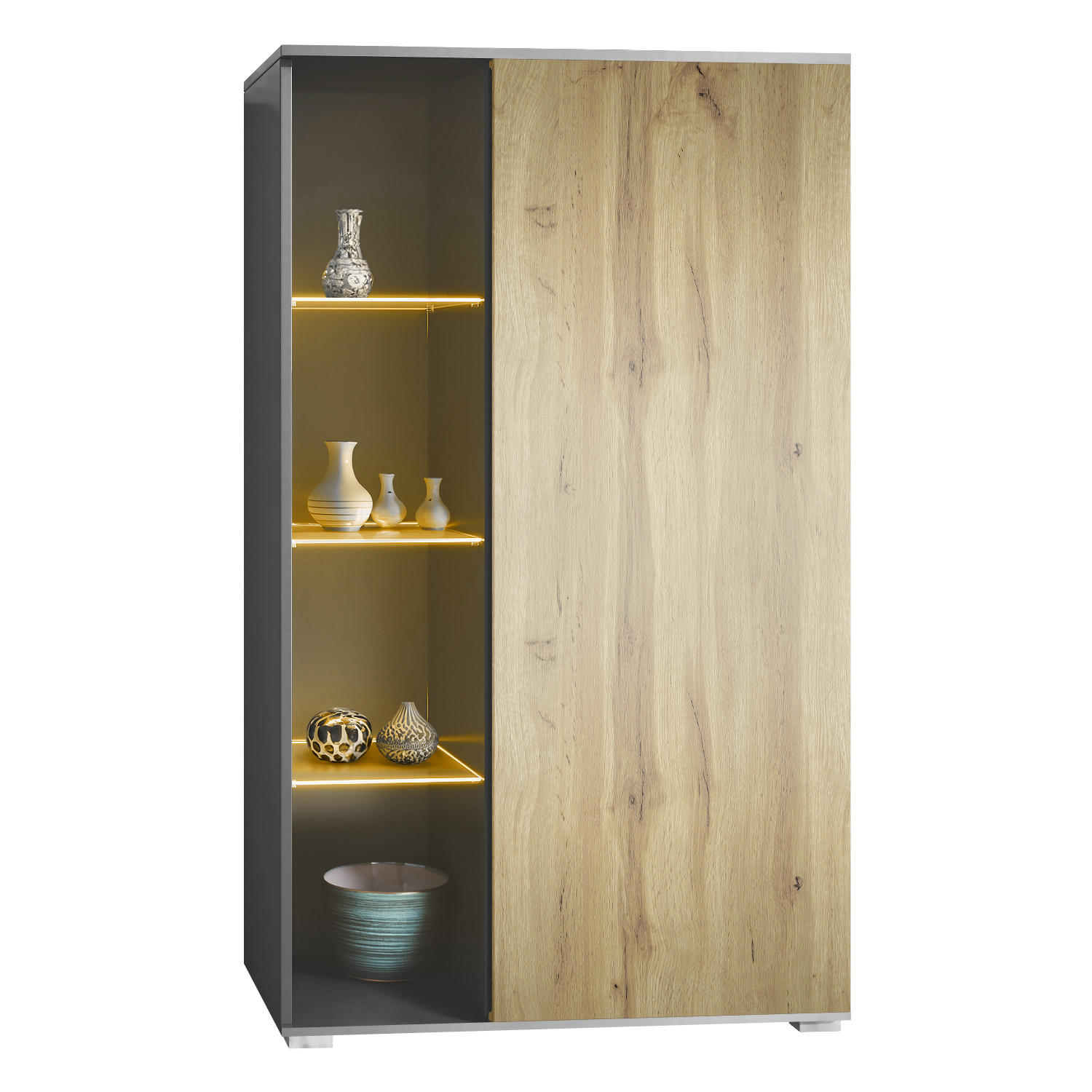 VITRINE Davos Eiche Wotan - Eiche Wotan, Holzwerkstoff (71.5/134/35cm) - Vladon