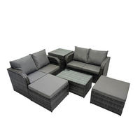 GARTENMÖBELGARNITUR mit KISSEN Polyrattan Dunkelgrau 6-Sitzer - Dunkelgrau/Grau, Glas/Kunststoff - Fimous