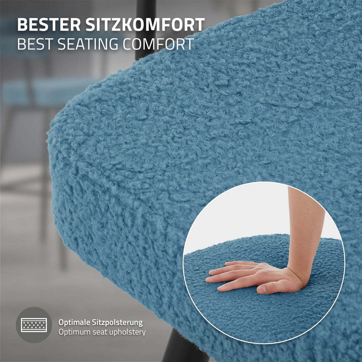 BARHOCKER 4ks sada otočná modrá s plyšovou látkou, výška 76 cm - modrá/černá, kov/textil (61/103/55cm) - ML-DESIGN