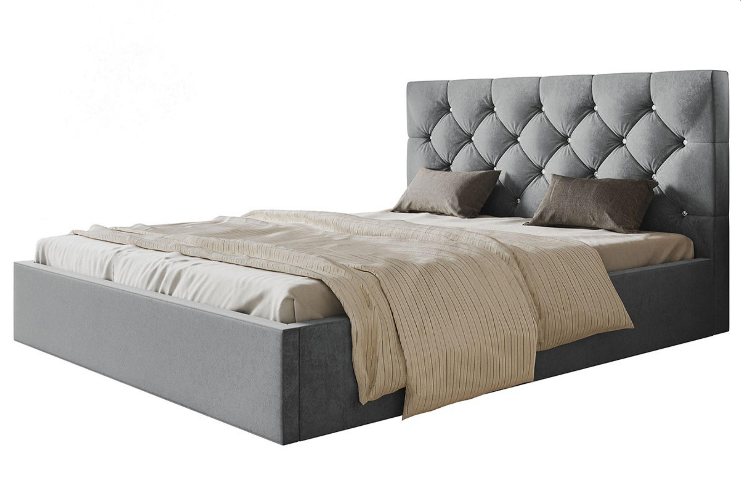 POLSTERBETT BOSTON SLIM, 160 x 200 cm mit Bettkasten und Lattenrost aus Holz, Farbe: Grau, Velourestoff - Grau, Holz/Kunststoff (160/200cm) - Alpi-Möbel