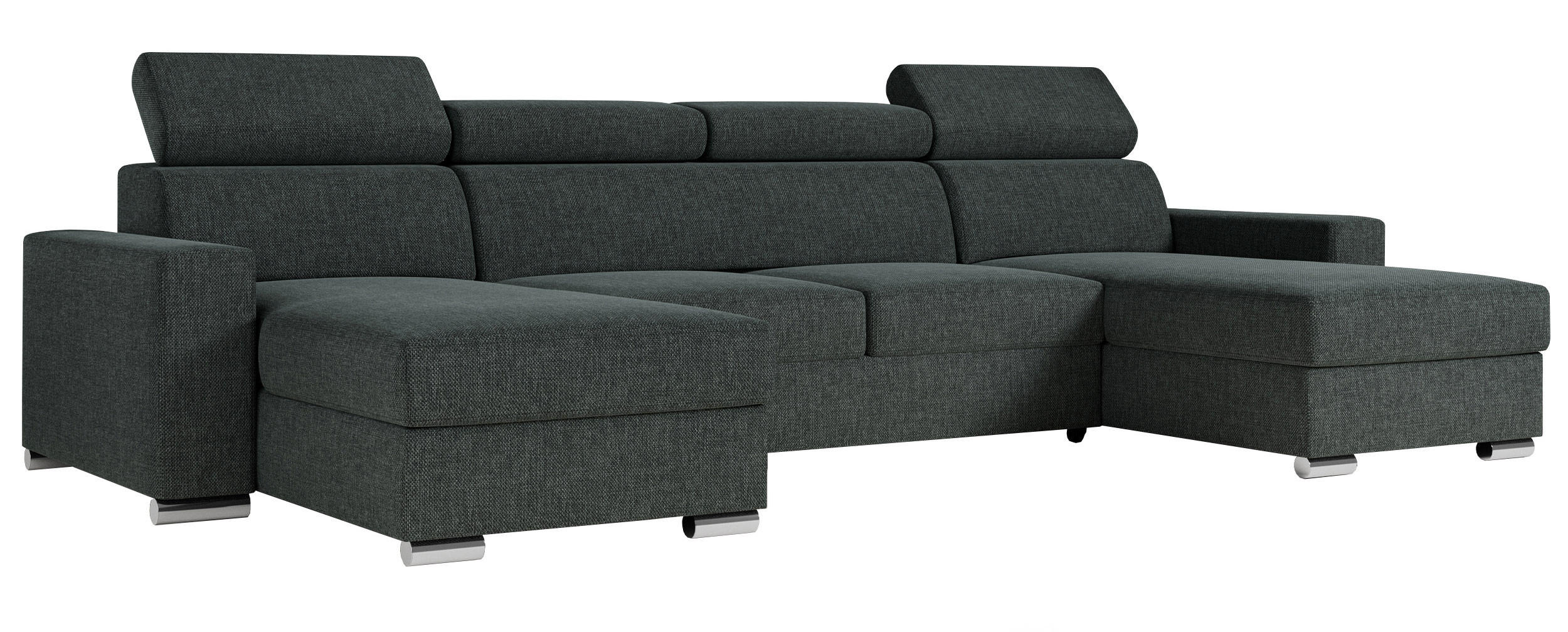 WOHNLANDSCHAFT FOX U Dunkelgrau - Velvet - Dunkelgrau/Silberfarben, Kunststoff/Textil (306/98/168cm) - MKS