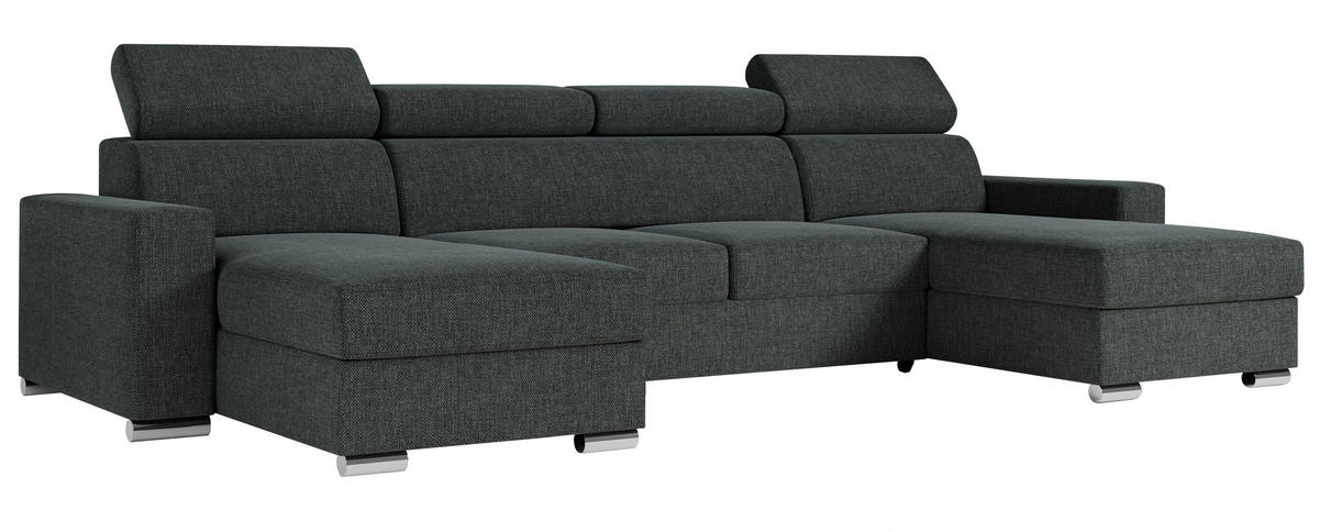 WOHNLANDSCHAFT FOX U Dunkelgrau - Velvet - Dunkelgrau/Silberfarben, Kunststoff/Textil (306/98/168cm) - MKS