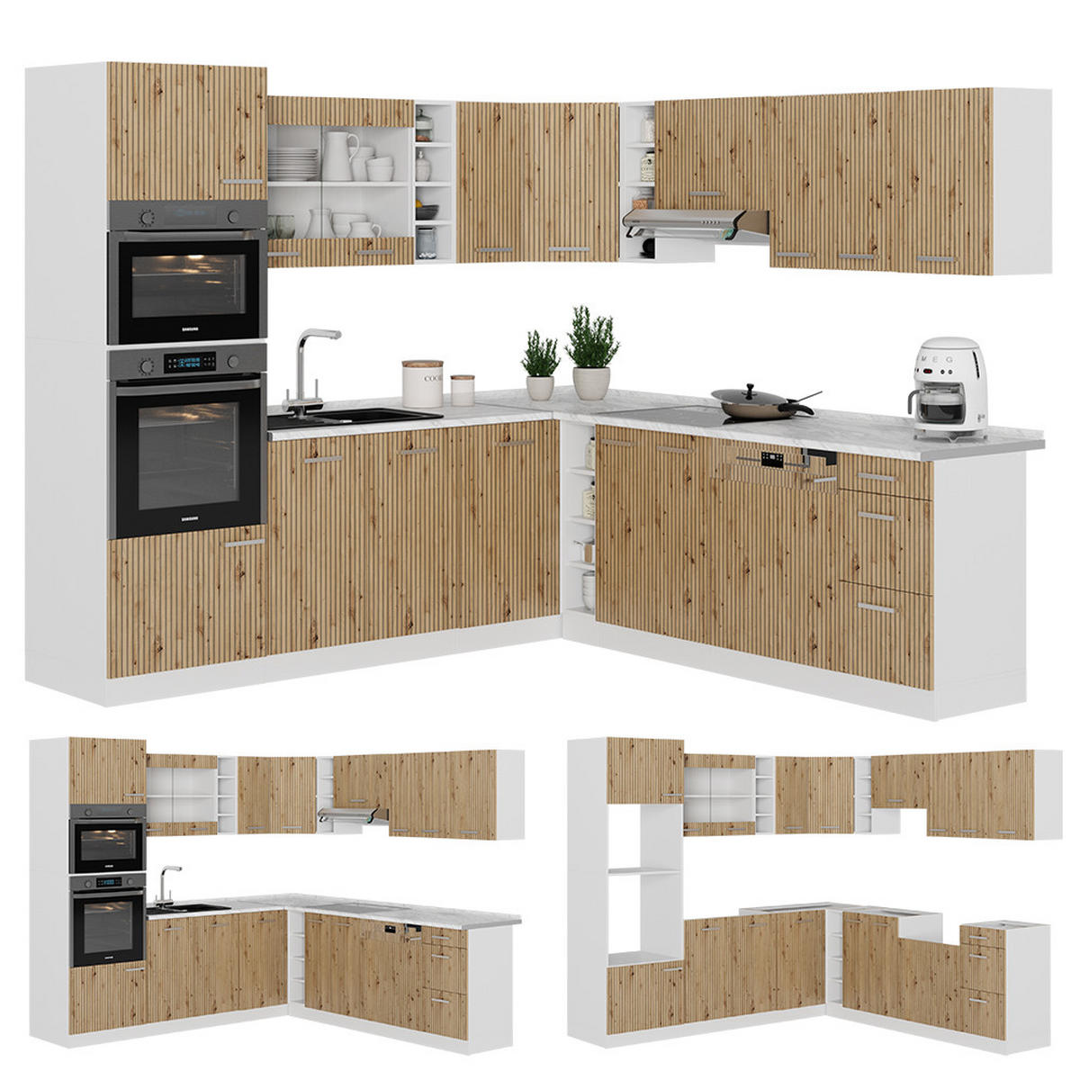 ECKKÜCHE R-Line Artisan Eiche/Weiß 237 x 247 cm, AP Eiche - Eiche Artisan/Weiß, Holzwerkstoff (247/81.6/60cm) - Vicco