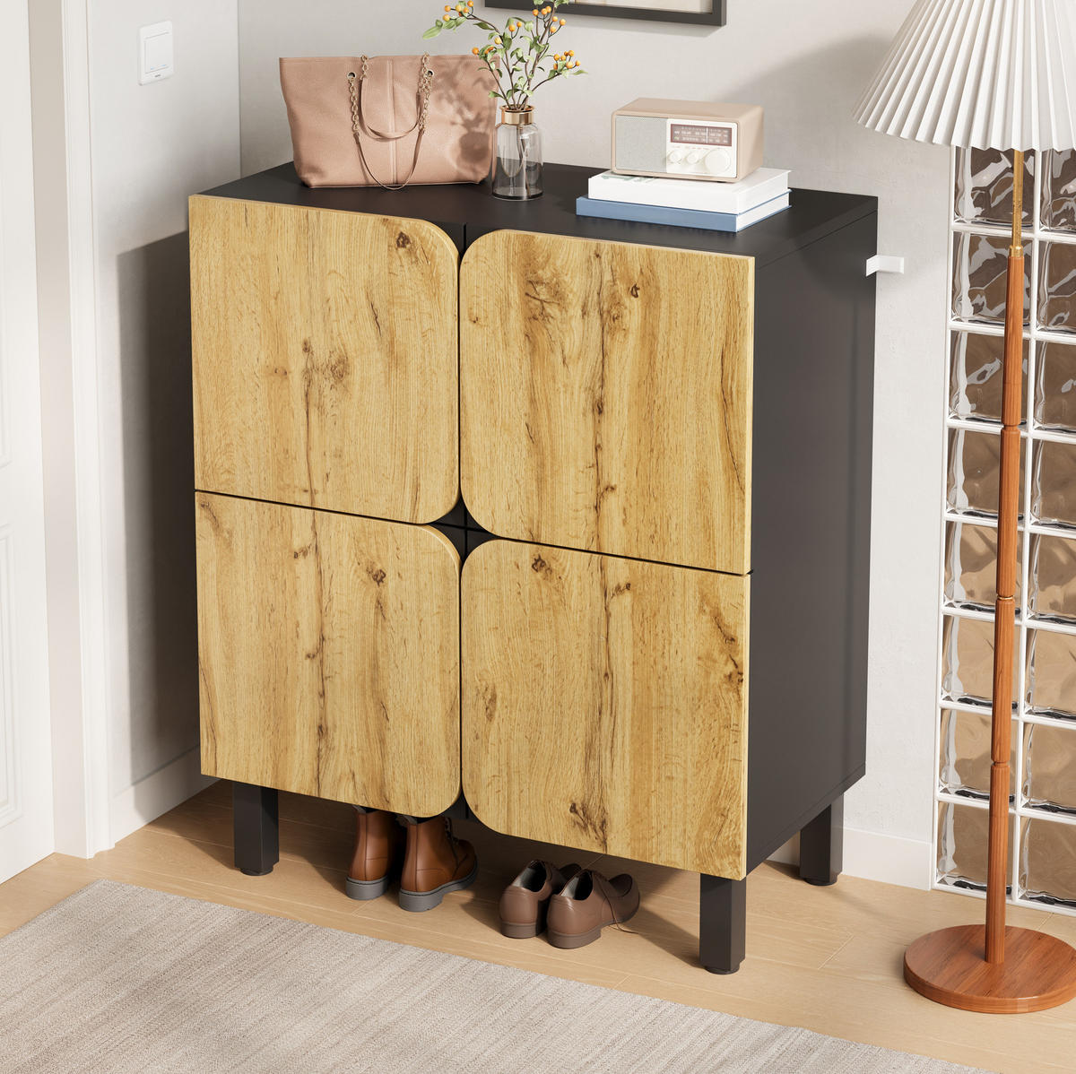 SCHUHSCHRANK 80/38,5/95 cm mit 4 Türen, Soft-Close und Ablagefläche - Schwarz, Holzwerkstoff (80/95/38.5cm) - BEAOK
