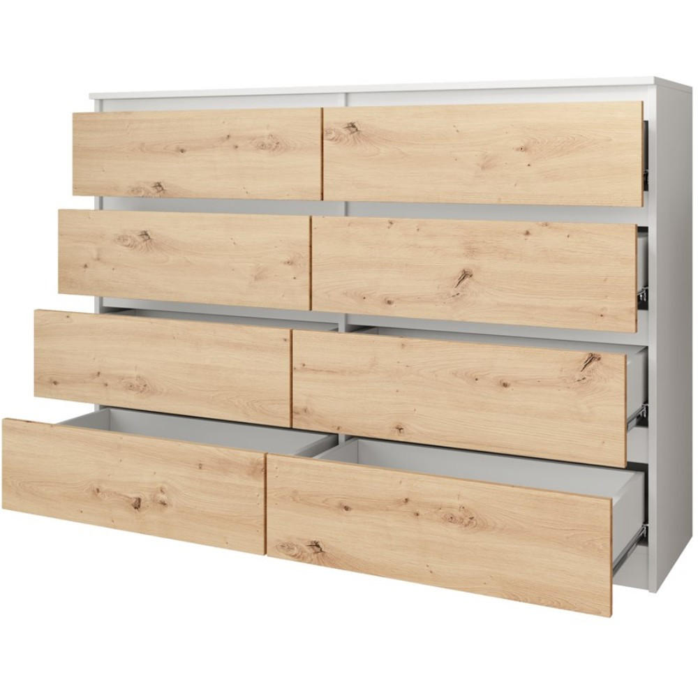 Thumbnail - Beautysofa Kommode, Weiß, Eiche Artisan, Holzwerkstoff, 8 Schubladen, 120x97x40 cm, Wohnzimmer, Kommoden & Sideboards, K...