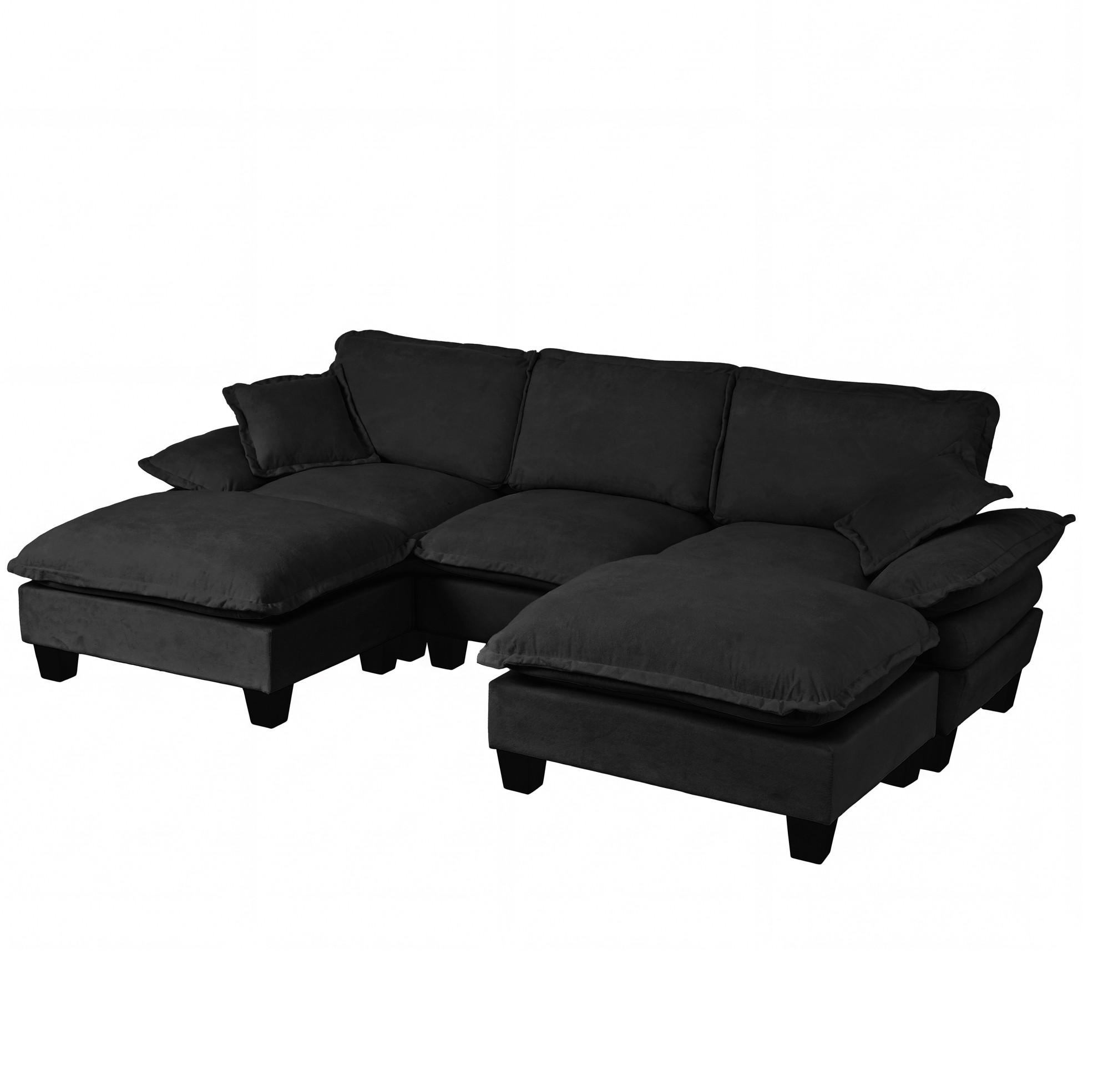 ECKSOFA 263/151/90 cm mit 2 beweglichen Ottomanen, abnehmbaren Armlehnen und Chenille-Bezug, Schwarz - Schwarz, Textil (263/151cm) - Redom