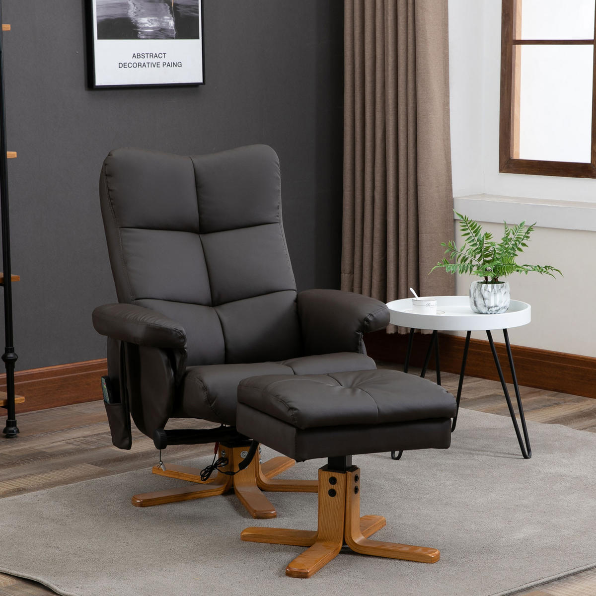 RELAXSESSEL mit Liegefunktion Massagesessel mit Fußhocker Polyester Braun - Braun, Leder/Holz (86/99/80cm) - HOMCOM