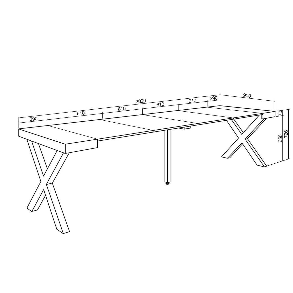 KONSOLENTISCH ausziehbar 58 bis 302cm, für 14 Gäste, zementgrau, 90/58/73cm - Grau, Holzwerkstoff (90/302/73cm) - Skraut Home