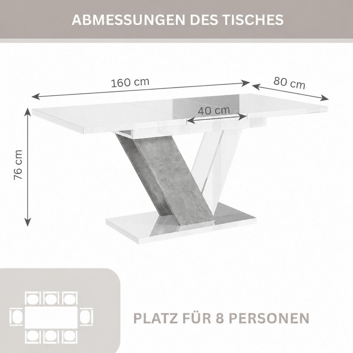 ESSTISCH Ausziehbar 120-160 cm Weiß glänzend - Weiß Hochglanz, Holzwerkstoff (160/80/75cm) - Home Collective